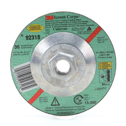 ‎3M Green Corps Cutting/Grinding Wheel T27 4-1/2″ × 1/8″ × 7/8″ 36 Grit